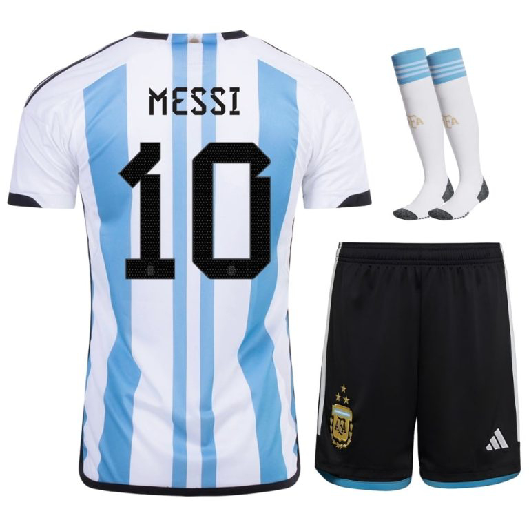Maillot ENFANT/JUNIOR Argentine Messi 3 Étoiles Champion Coupe du Monde  2022-2023